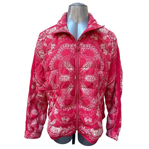 Free People Movement Pippa Packable Puffer Jacket Pink Bandana Print Size Medium - Picture 1 of 4